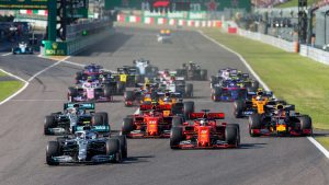 Image of formula one track with racing cars