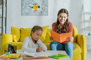 Babysitter reading with child to show the benefits of space