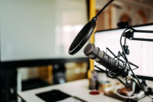 Close-up photo of podcast equipment