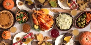 Thanksgiving spread on a table