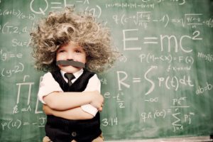 Image of a child dressed like Einstein to demonstrate giftedness
