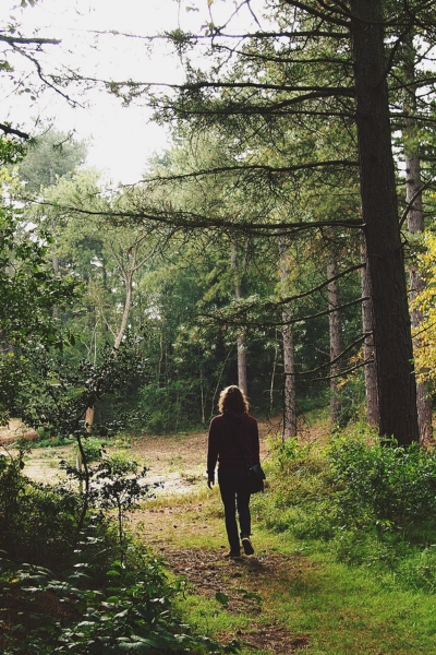 Woman walking in the forest