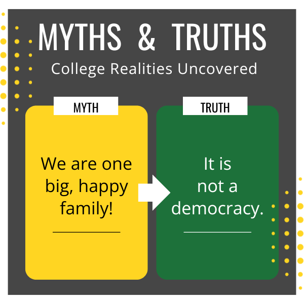 MYTH #3: We are one big, happy family! TRUTH #3: It’s not a democracy.